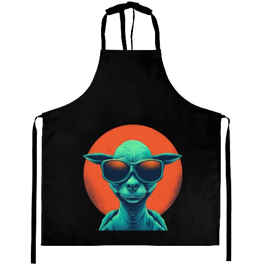 Cool Alien and Lama in Orange and Green Aprons