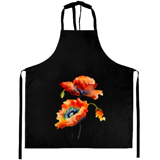 RED POPPIES Aprons, WATERCOLOR RED POPPIES TOP