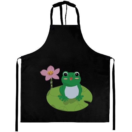 Green Frog on Lotus Leaf vector. Aprons