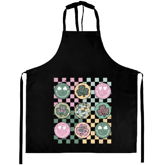 Shamrock Smile Face Disco Groovy St Patric Day Aprons