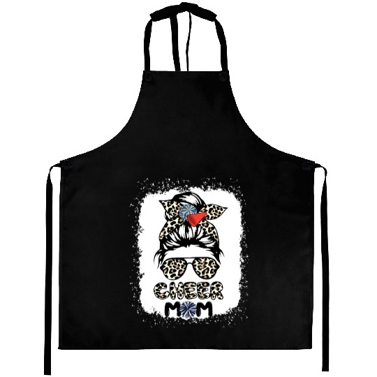 Cheer Mom Leopard Messy Bun Cheerleader Bleached M Aprons