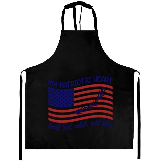 My patriotic heart beats red white and blue Aprons
