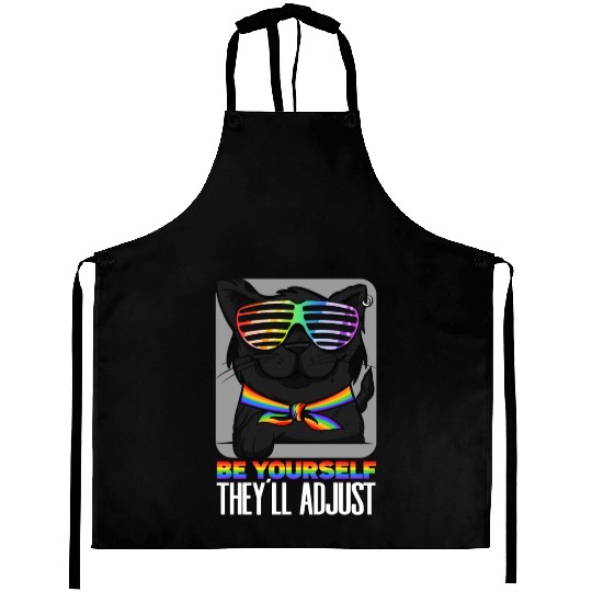 Be Yourself They'll Adjust Rainbow Cat Feline Aprons