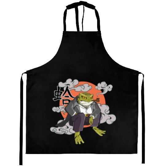 Japanese frog in Yakuza gangster costume Aprons