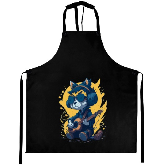 Baby Wolf With Sunglasses and Electric Guitar Aprons