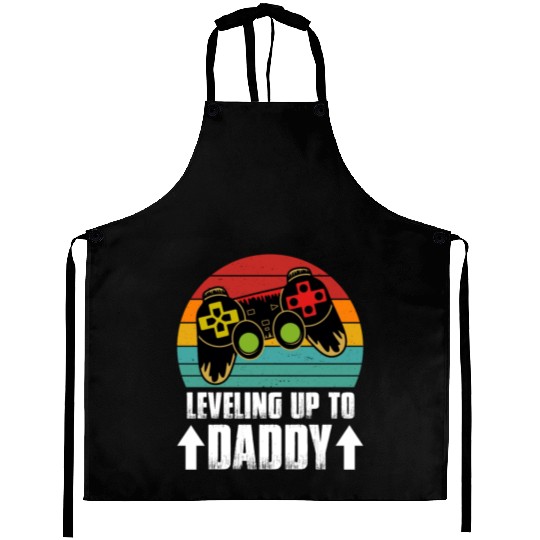 Leveling up to Daddy Funny Gift Father's Day Aprons