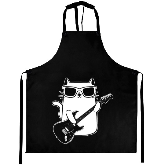 Cat Playing Guitar Guitar Player Aprons