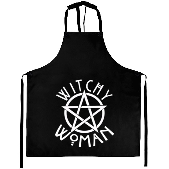 WITCHY WOMAN WITH STAR AND CIRCLE green Aprons