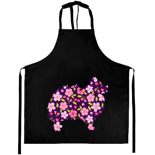 Pomeranian Dogs Flower Pattern Pomeranians Lover Aprons