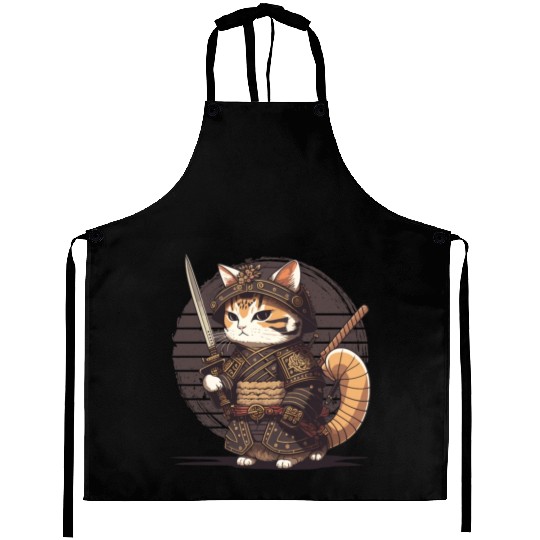 Samurai Cat Warrior Japanese Ninja Cat Kawaii Aprons