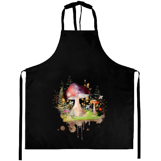 colorful mushroom watercolor inspired by nature Aprons