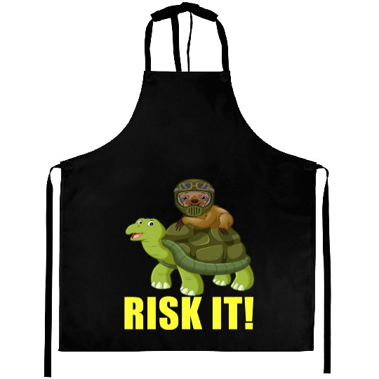 Funny Sloth Racing On Turtle Risk It trending Aprons