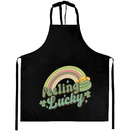 Feeling Lucky Saint Patricks Day Rainbow quote Aprons