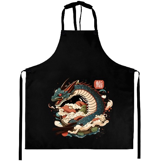 Dragon and Sushi Funny Food Retro Anime Lover Japa Aprons