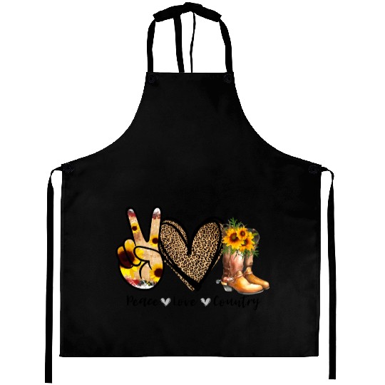 Sunflower Peace Love Country Cowgirl Midwest Boot Aprons