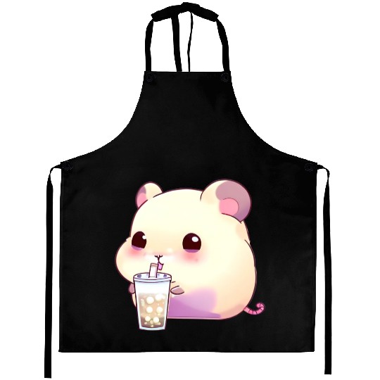 Kawaii hamster with bubble tea Aprons