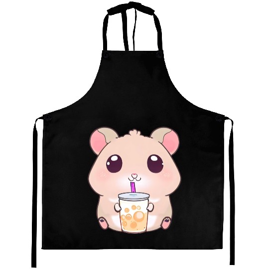 Kawaii hamster with bubble tea Aprons