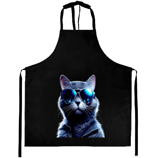 Cat With Sunglasses Cute Cat Mom Meow Paws Kitty Aprons