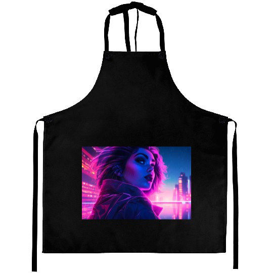 Synthwave Girl - Futuristic Design neon colors Aprons