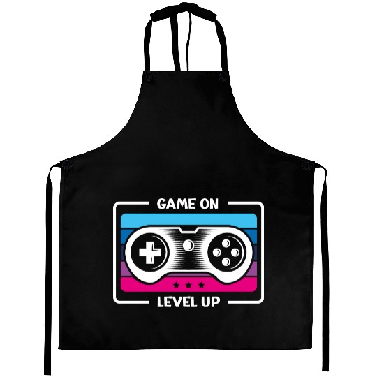 Game on level up illustration in black Aprons