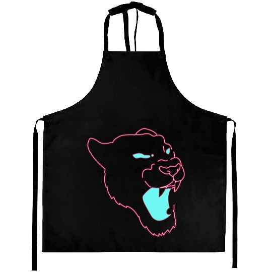 Neon Panther Graphic Illustration hipster yellow Aprons