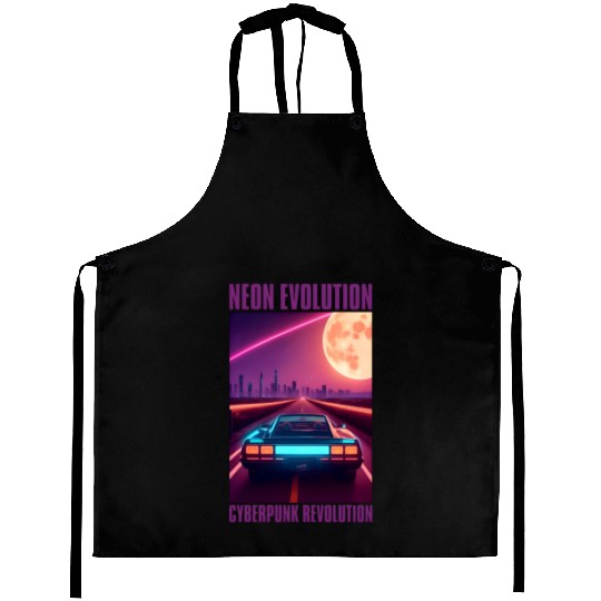 Vintage 80s Futuristic Retrowave Neon Cyberpunk Aprons