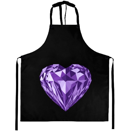 Glossy purple diamond heart Aprons