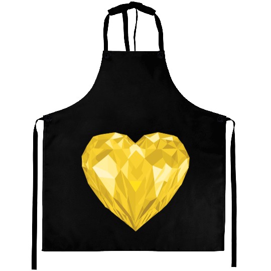 Glossy yellow diamond heart Aprons