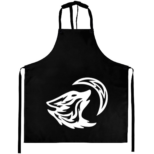 Tribal White Howling Wolf Tattoo 70s Aprons