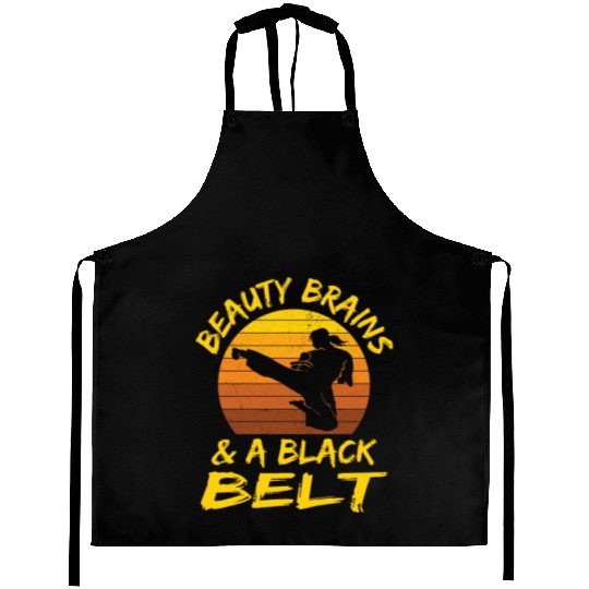 Beauty Brains And A Black Belt Funny Karate Girl Aprons