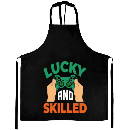 Lucky And Skilled Funny Irish Gamer Video Game Aprons