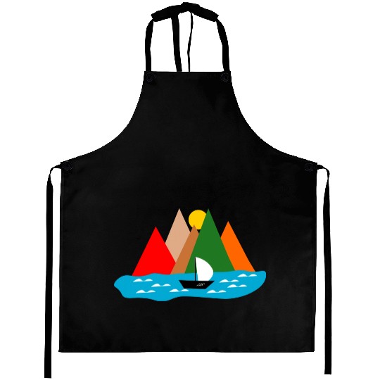 Black Sailing Boat Scape Aprons