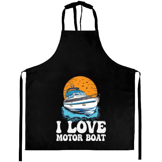 I Love Motor Boat Parade Motorboating Quote Aprons