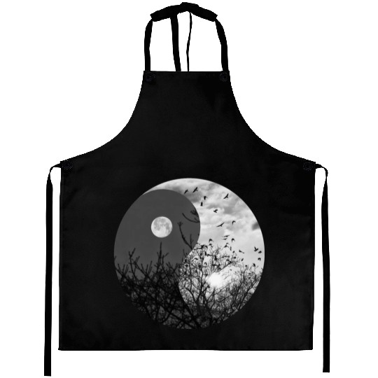 Yin and Yang of Moon and Sun in Black and White Aprons