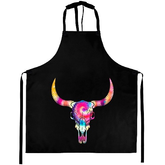 Cow Aprons, Cow Skull Tie Dye Watercolor Aprons, Cow