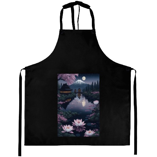 Asia Landscape by night Serene Mount Fuji Aprons