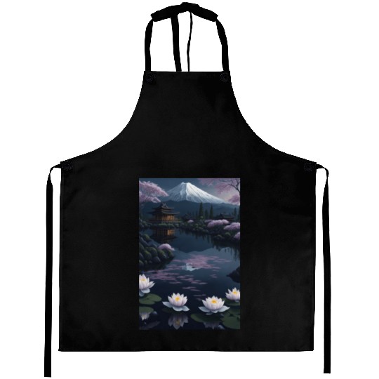 Asia Landscape by night Serene Mount Fuji Aprons