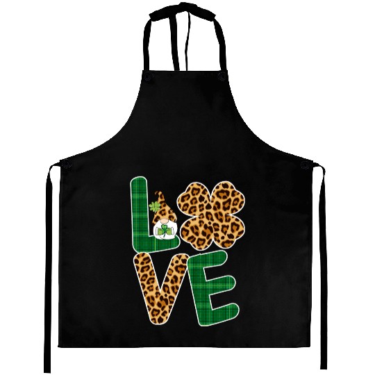 Love Irish Gnome Shamrock Leopard Plaid St Aprons