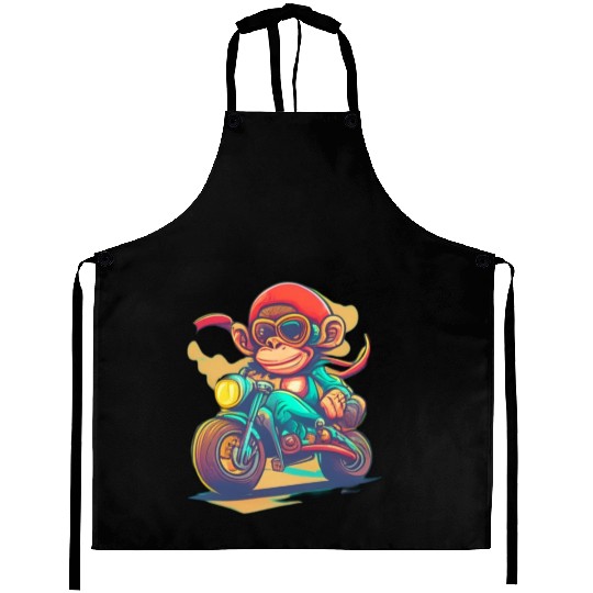 monkey driving a motorcycle in the summer Aprons