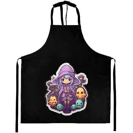 Cute Cartoonish Necromancer Summoning Friends Aprons