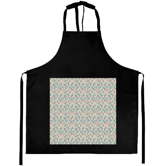 Retro Checkered Pattern Yellow Teal Coral Aprons