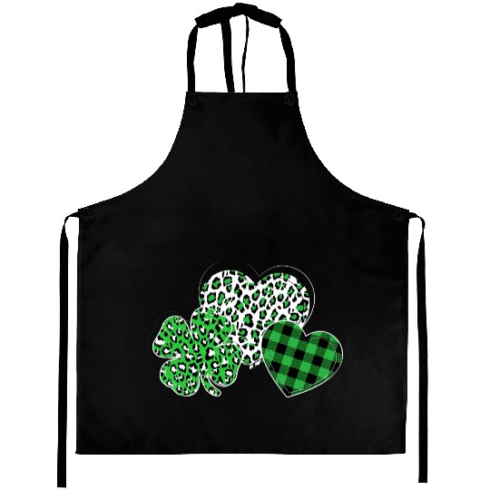 Saint Patricks Day For Women Shamrock Leopard Aprons