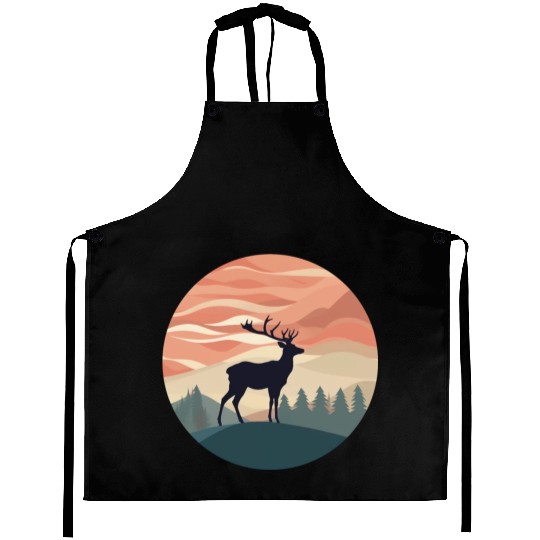 Deer Silhouette Emerald Forest Wanderlust Design Aprons