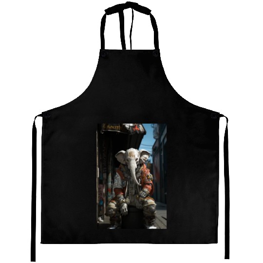 Tattooed Cartoon Elephant - Unique Street Art Aprons
