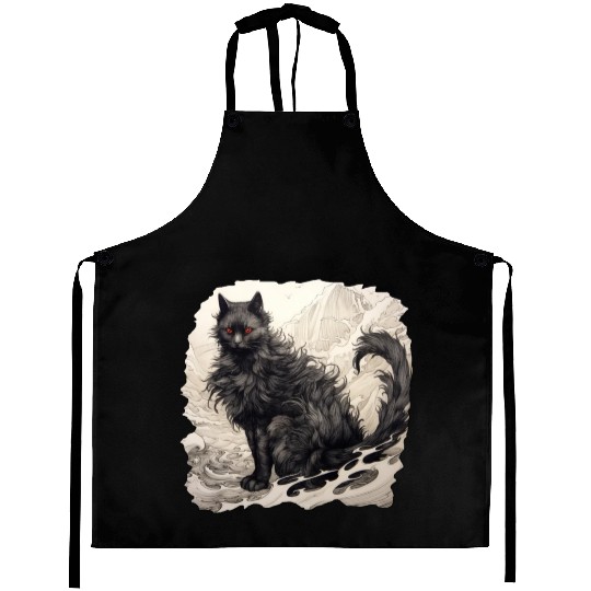 Japanese ink art Cat Aprons