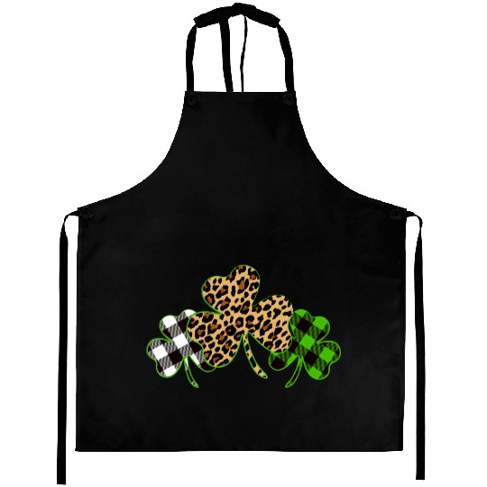 St Patricks Day Leopard Print Plaid Shamrock Aprons