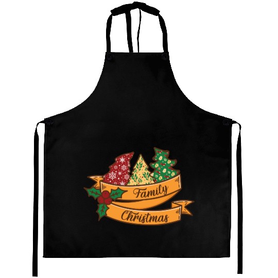 Xmas Family Christmas Mistletoe Fir Tree Aprons