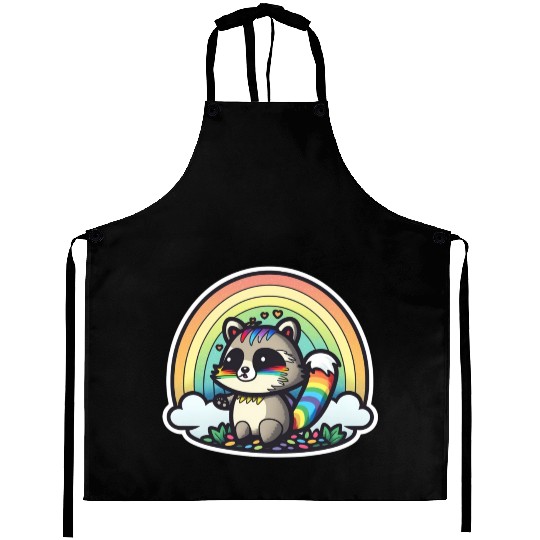 Weird Rainbow Raccoon Aprons