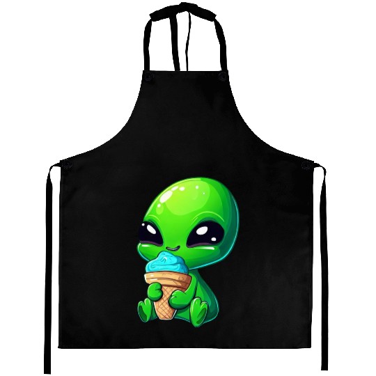 Alien Extraterrestrial Ice Blue Green Aprons
