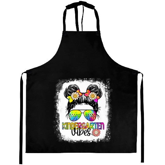 Kindergarten Vibes Bleached Messy Bun Girl Aprons